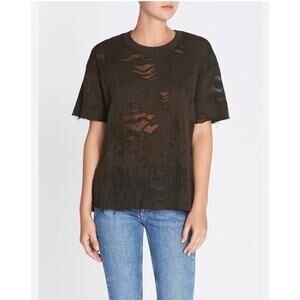 IRO Jeans Womens Linen Distressed Short Sleeve Pullover T-Shirt Top Black Size M